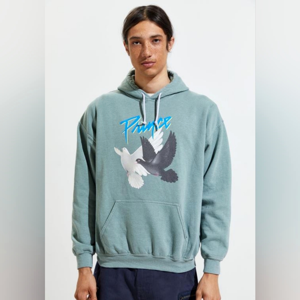 Prince and the Revolution World Tour doves pullover hoodie - green, size medium